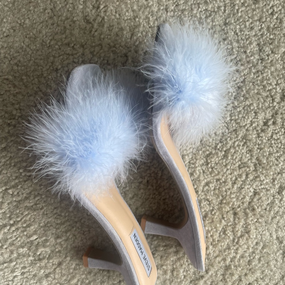 Steve Madden Light Blue Fluffy Heels